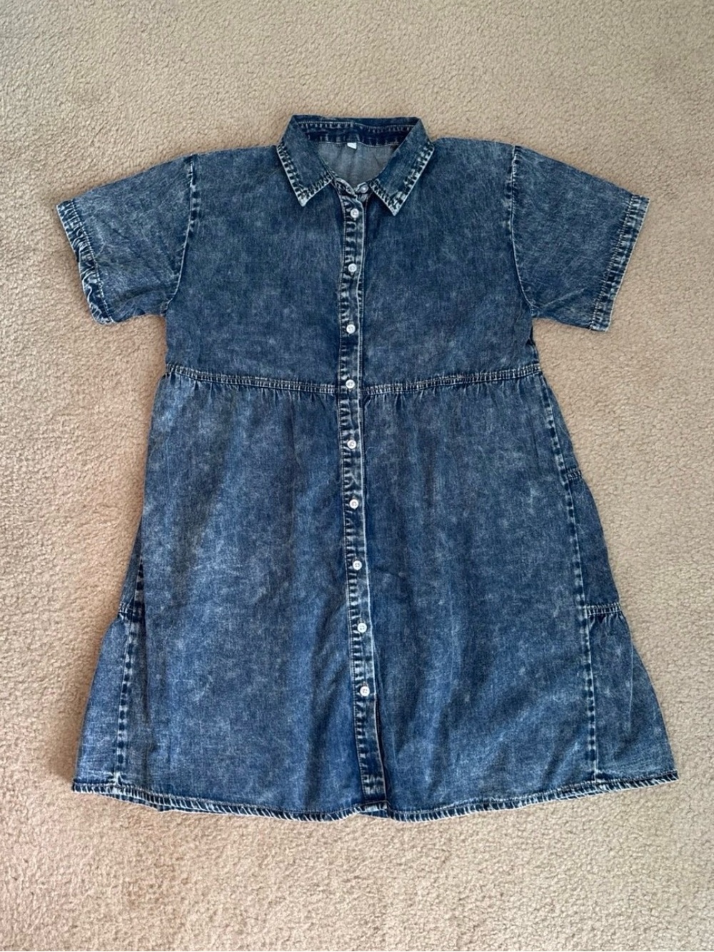 Washed Denim Button-Front Dress - Blue